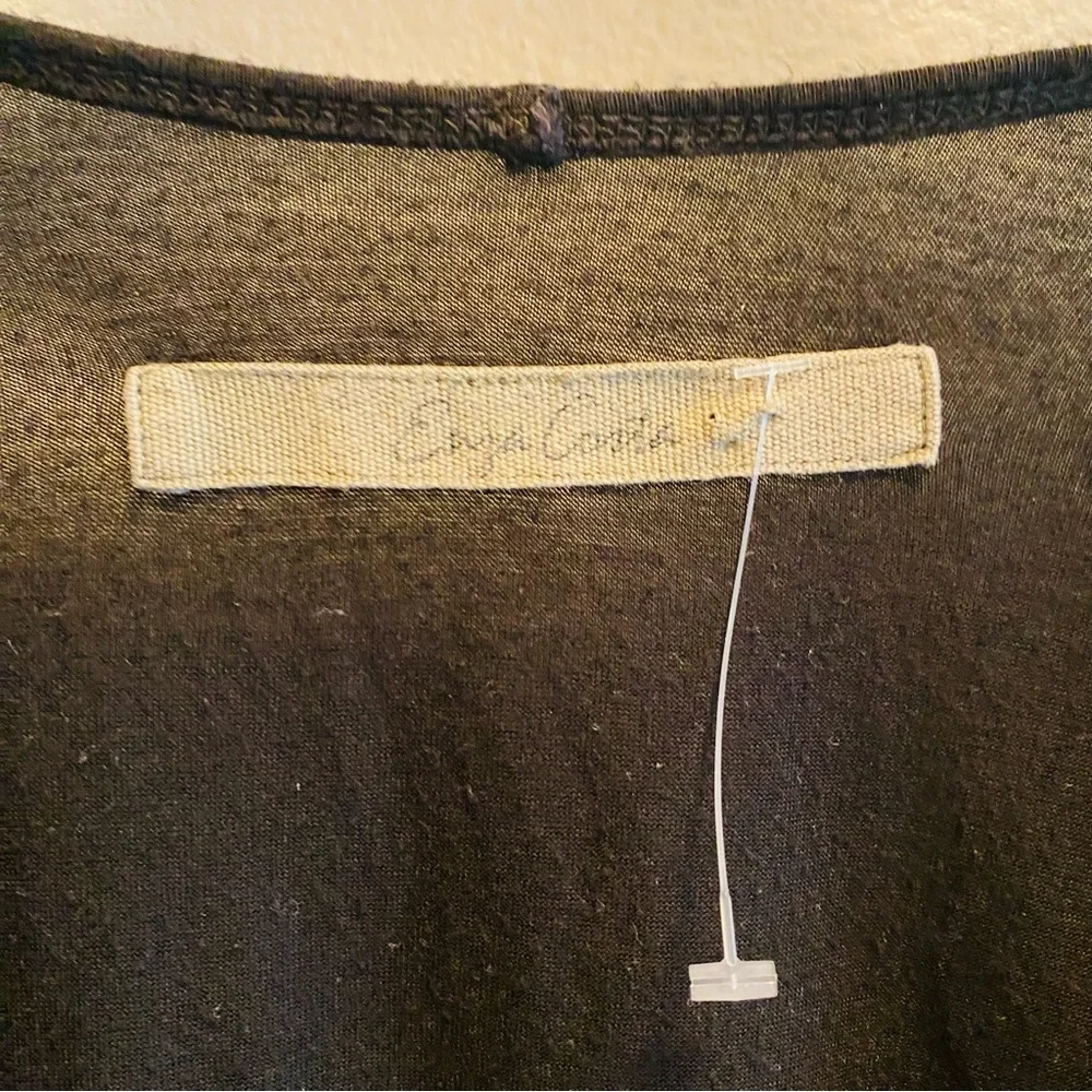 ENZA COSTA Black V Neck Rayon Silk Tee Shirt - Picture 4 of 6